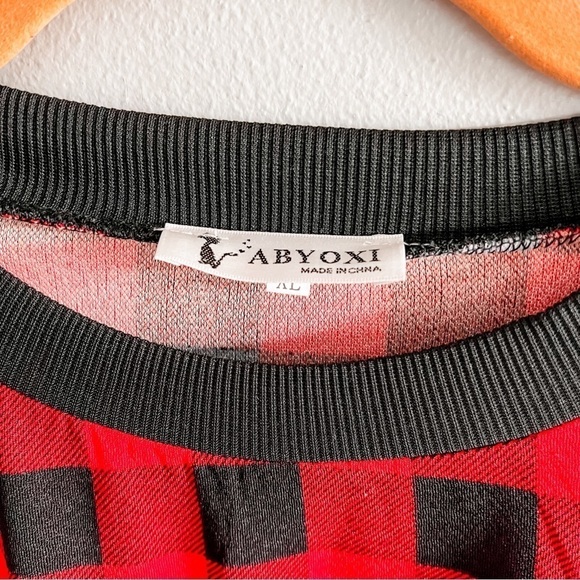 Red & Black Plaid Long Sleeve Crew Neck Shirt Shift Dress Extra Large - Picture 5 of 7